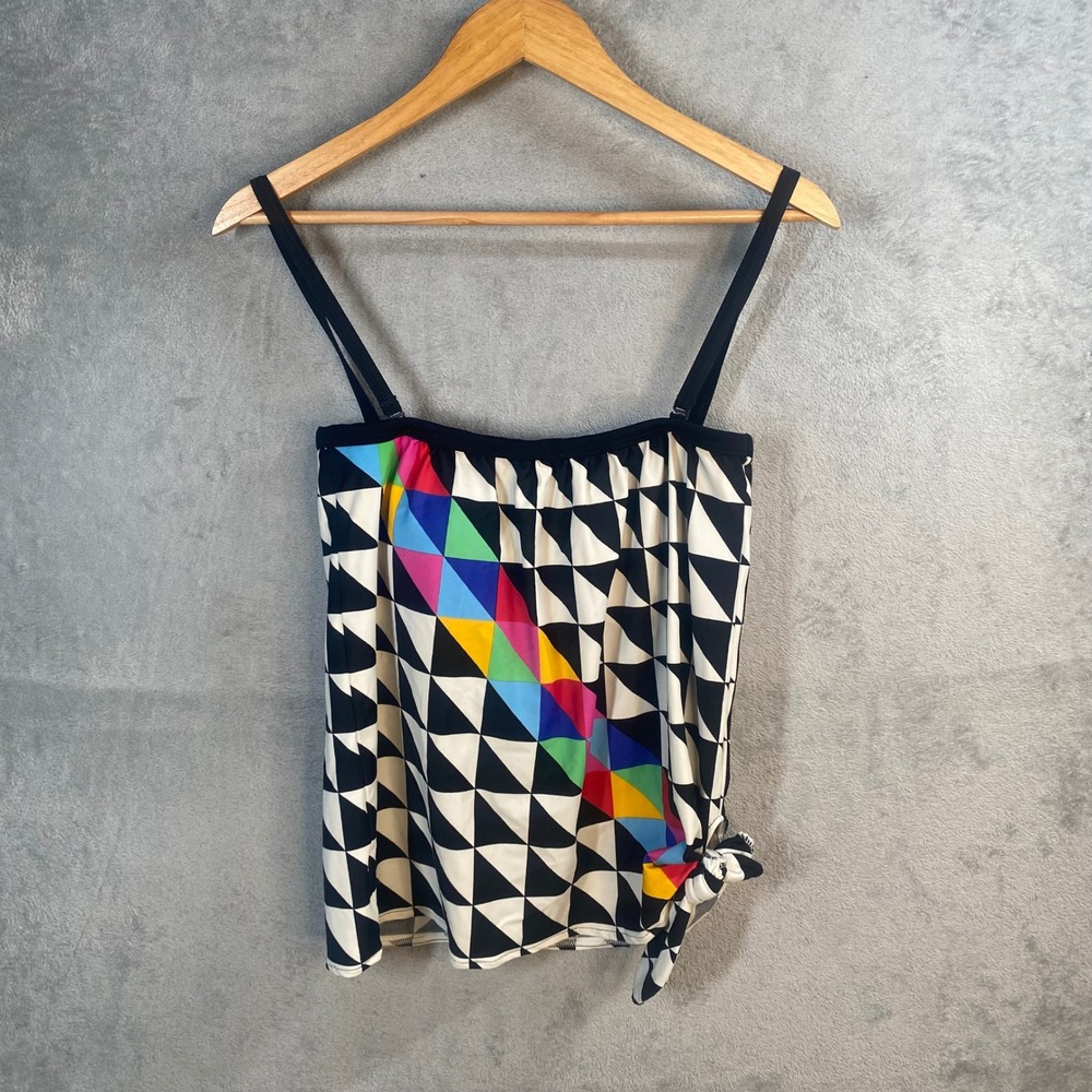 Gottex Tankini Top Womens 12 Geometric Rainbow Shelf Bra Wireless Beach Retro
